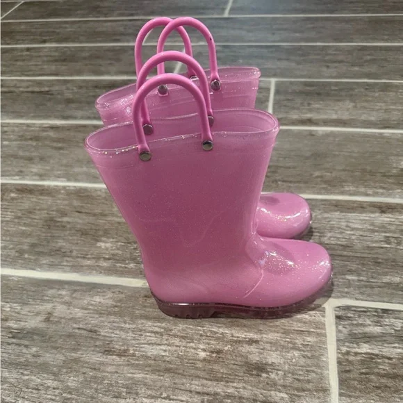 KIDS GIRLS TODDLER PINK GLITTER RAIN BOOT SHOE - Picture 2 of 6